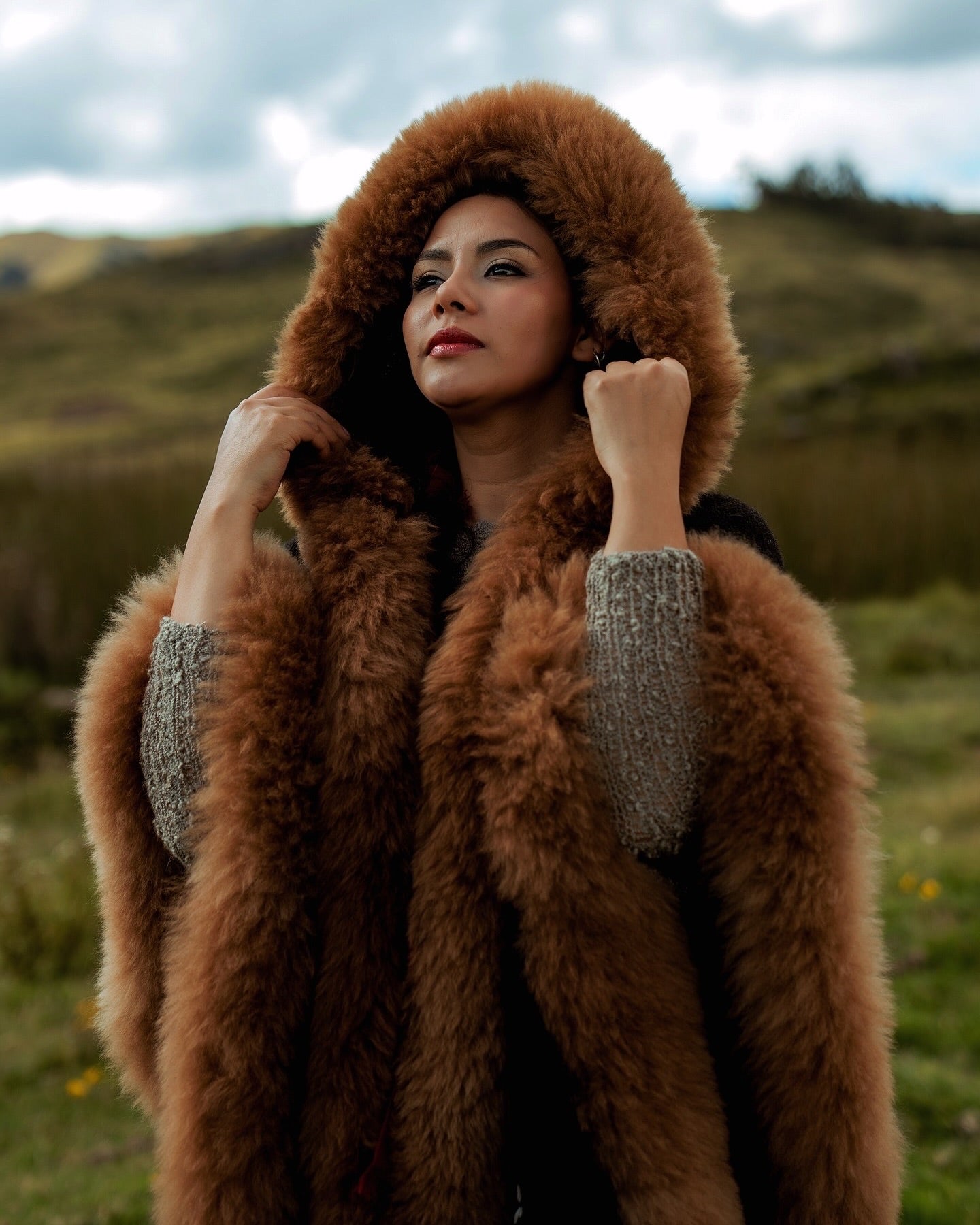 Alpaca Fur Capes with Hood
