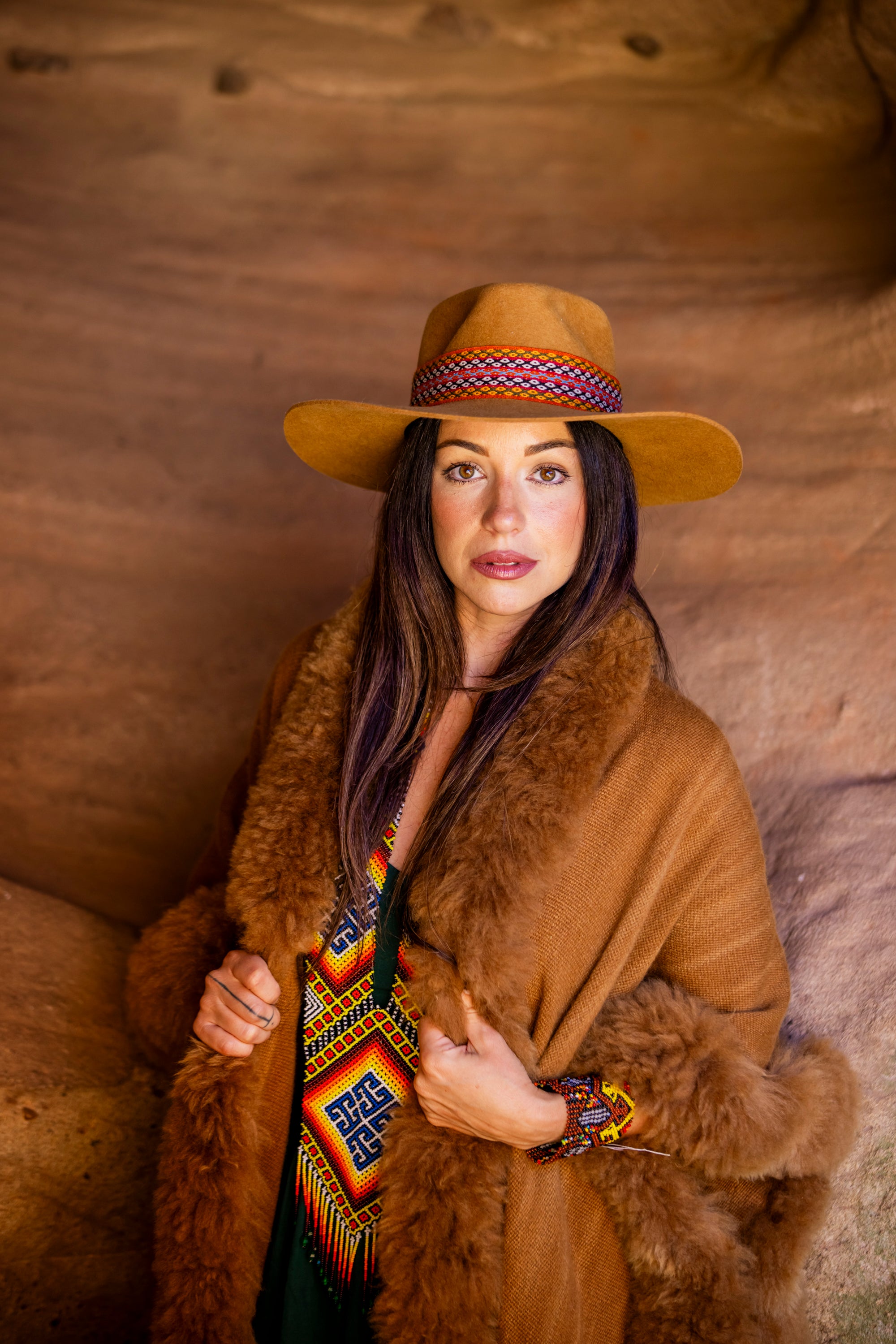 Happiness | Beige Western Alpaca Wool Hat