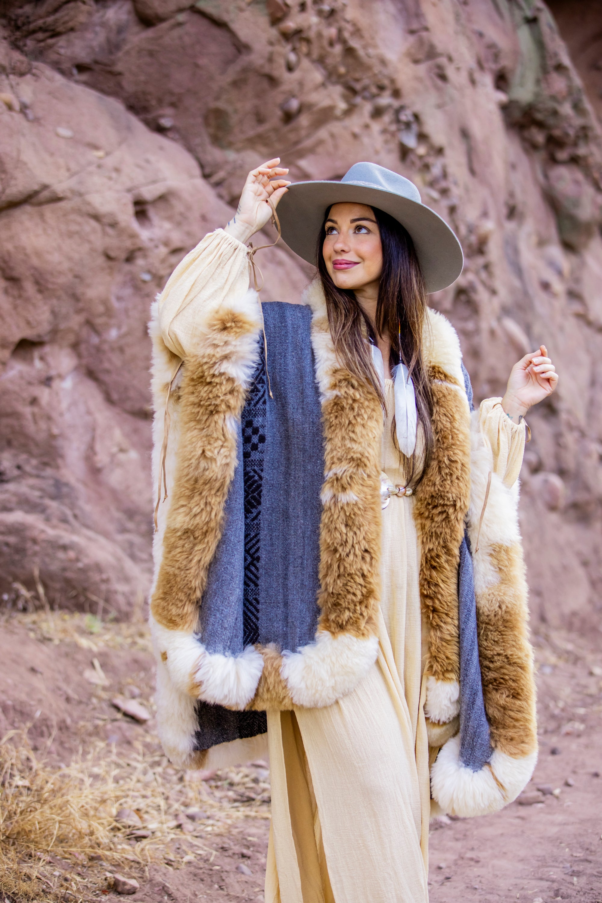 Guardian&#39;s Mantle | Grey Baby Alpaca Fur Cape 869