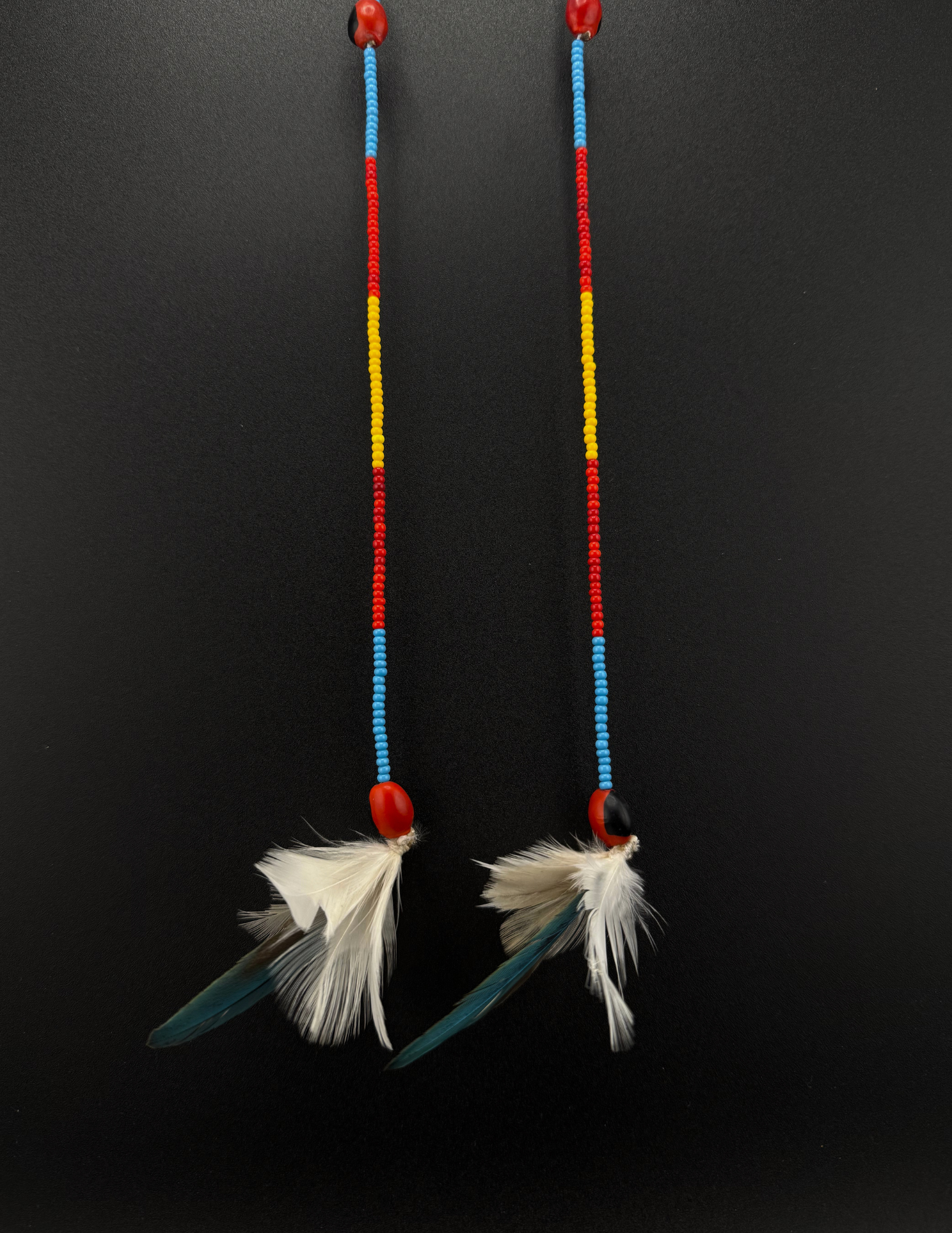 Red &amp; Turquoise Huni Kuin Feather Earrings