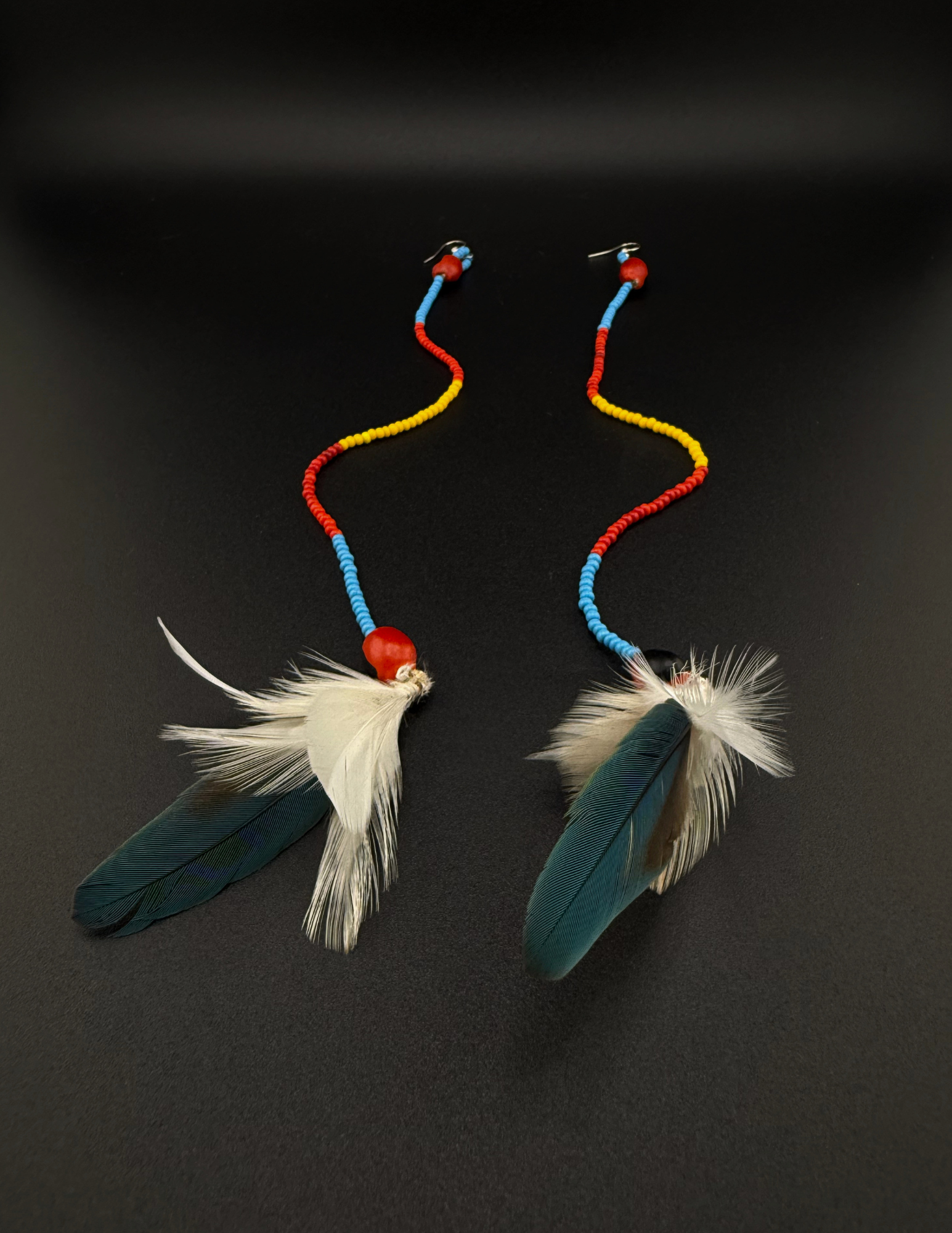 Red &amp; Turquoise Huni Kuin Feather Earrings