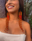 Orange Yawanawa Beaded Fringe Earrings