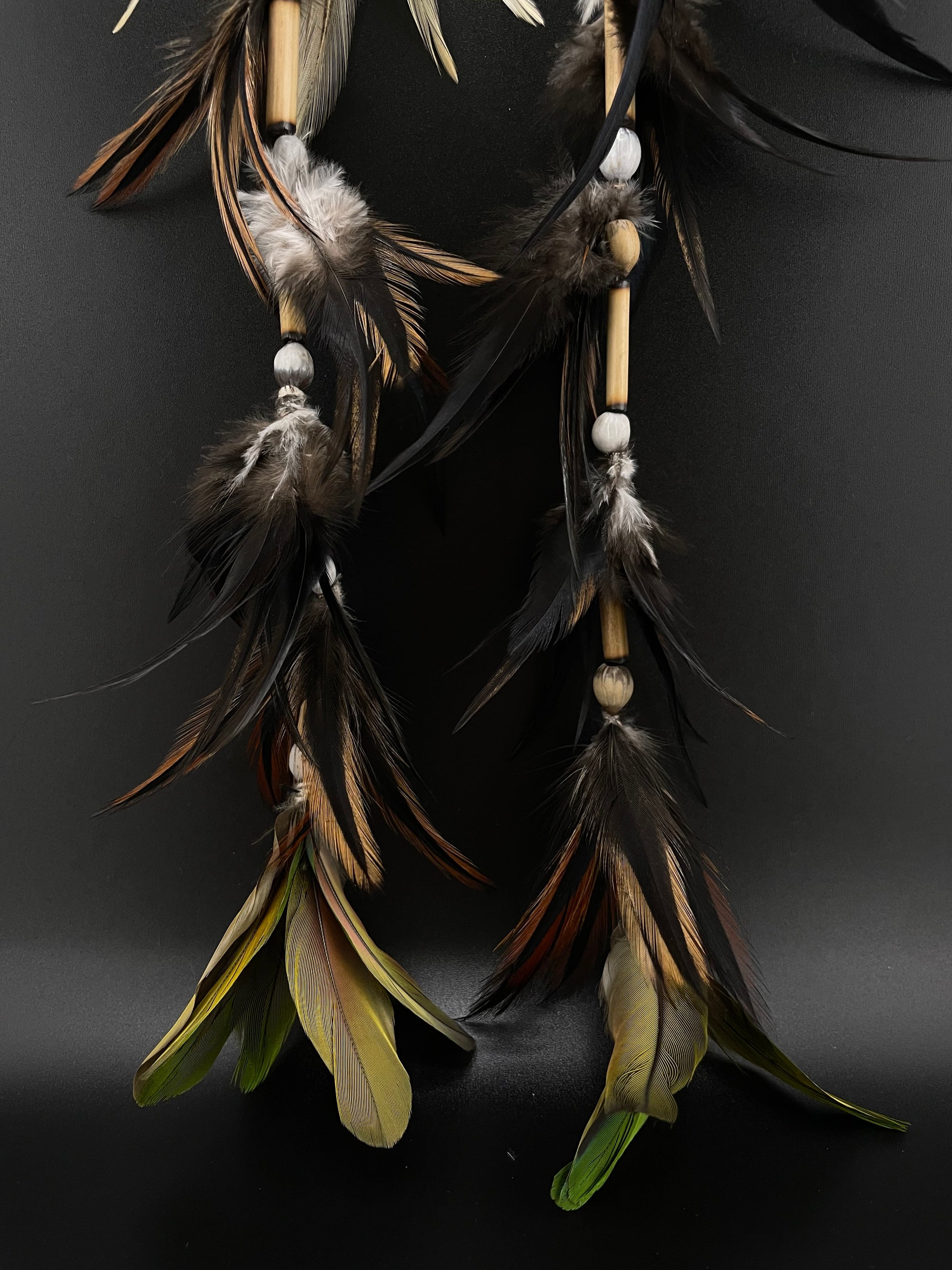 Black Feather Waterfall Huni Kuin Earrings