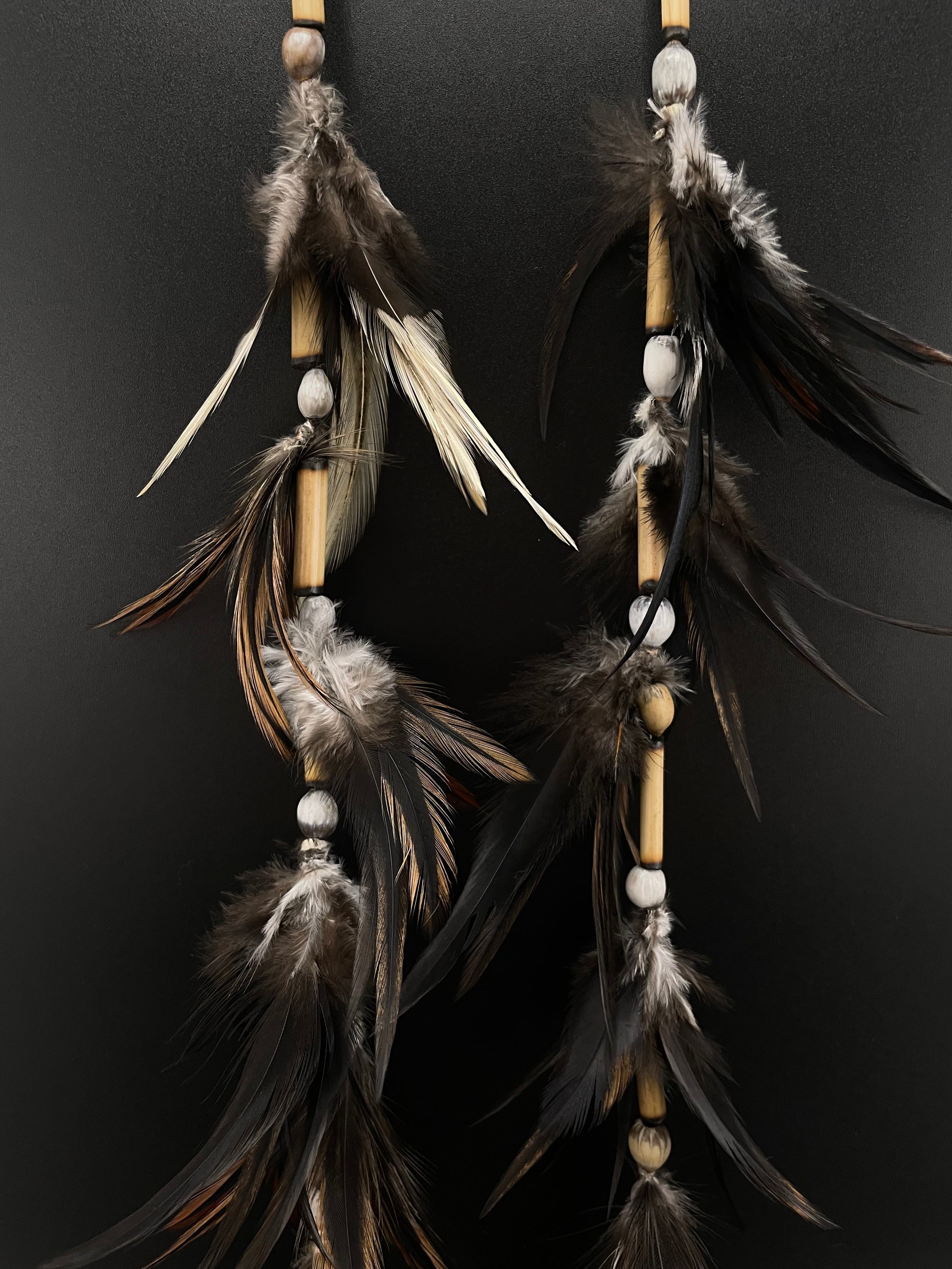 Black Feather Waterfall Huni Kuin Earrings
