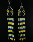 Blue & Yellow Huni Kuin Beaded Fringe Earrings