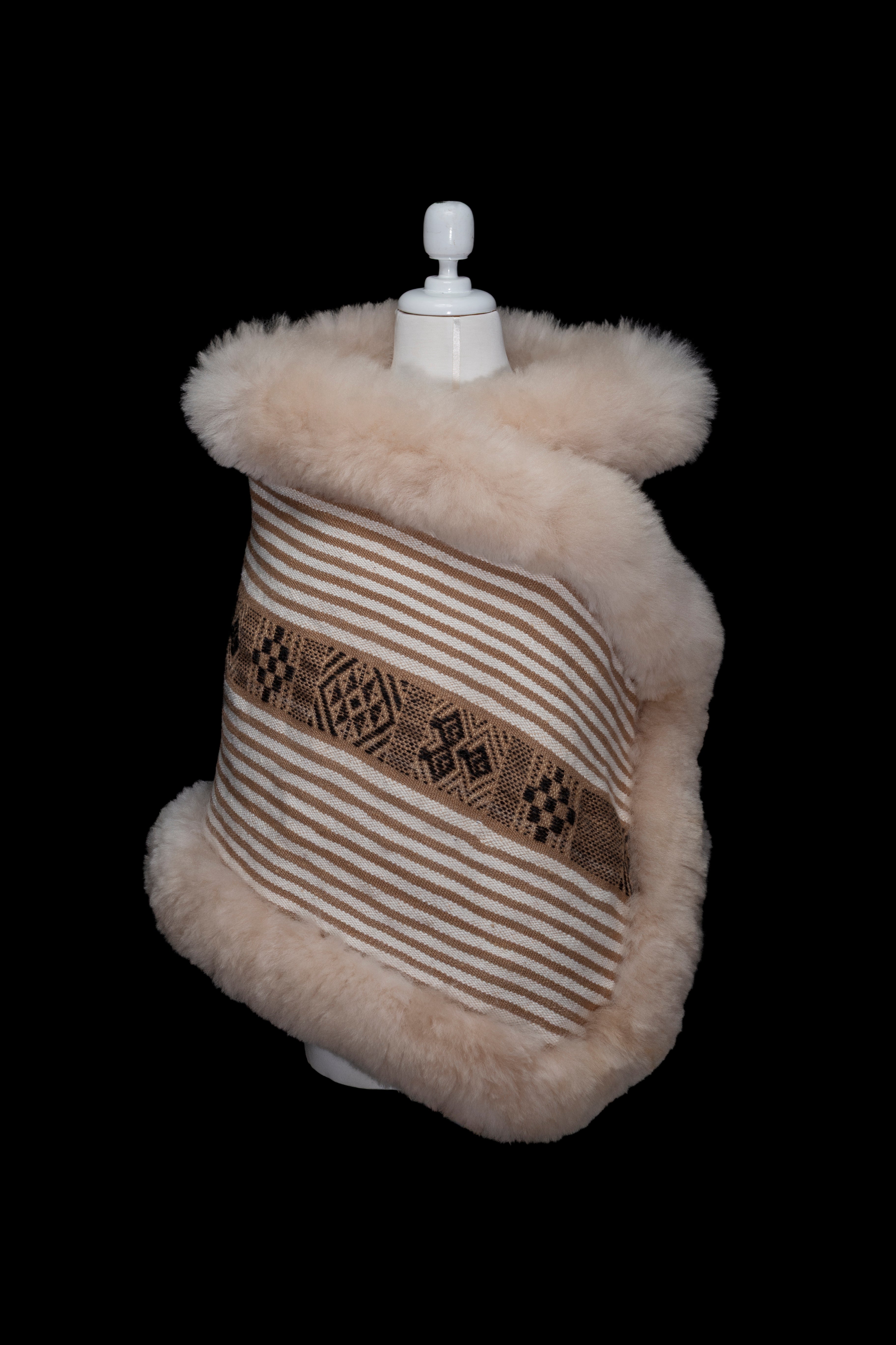 Purification of Andean Wisdom | Cream Striped Alpaca Fur Wrap 056