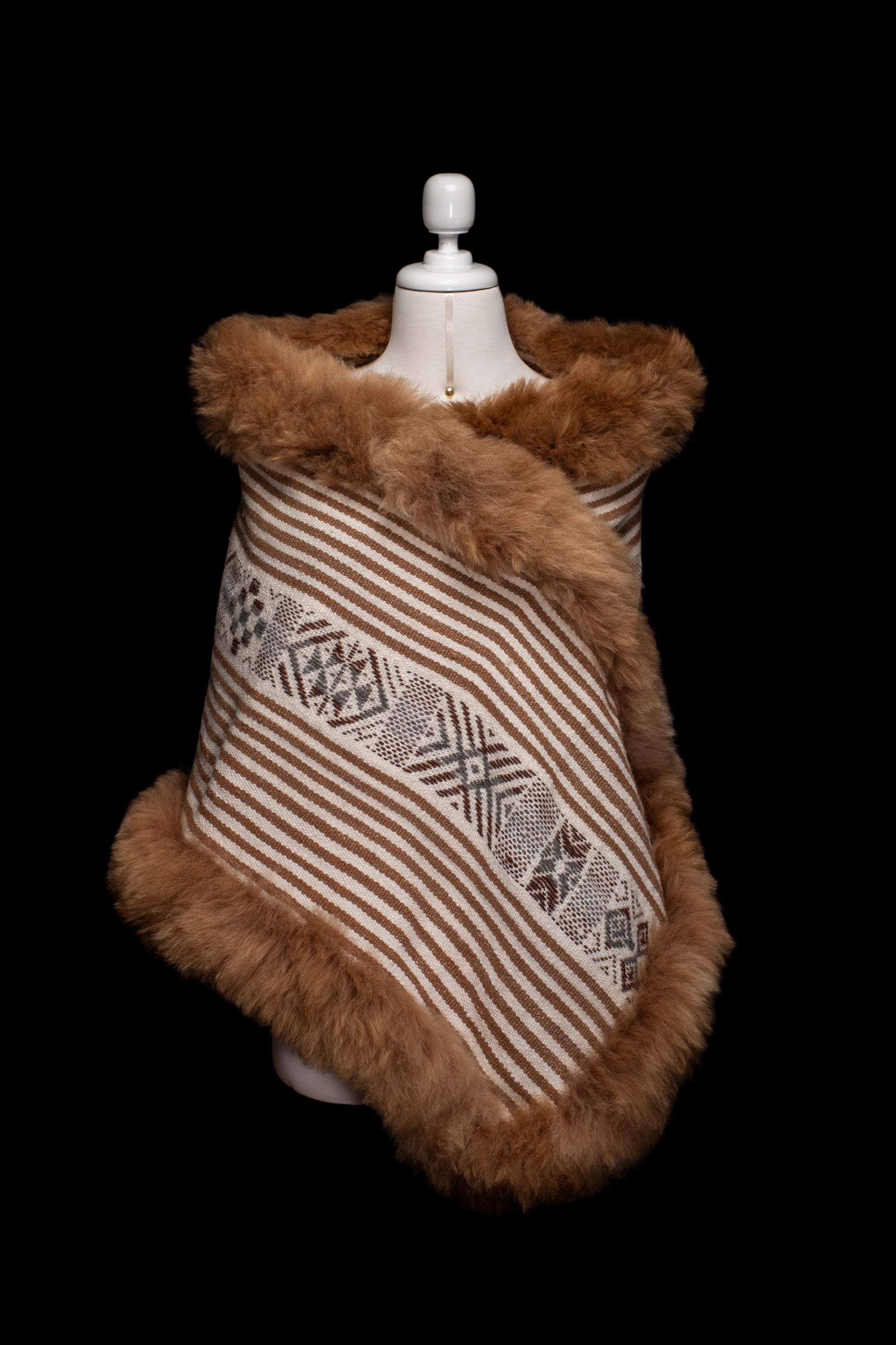 Abundance | Tan &amp; Cream Baby Alpaca Fur Wrap 013