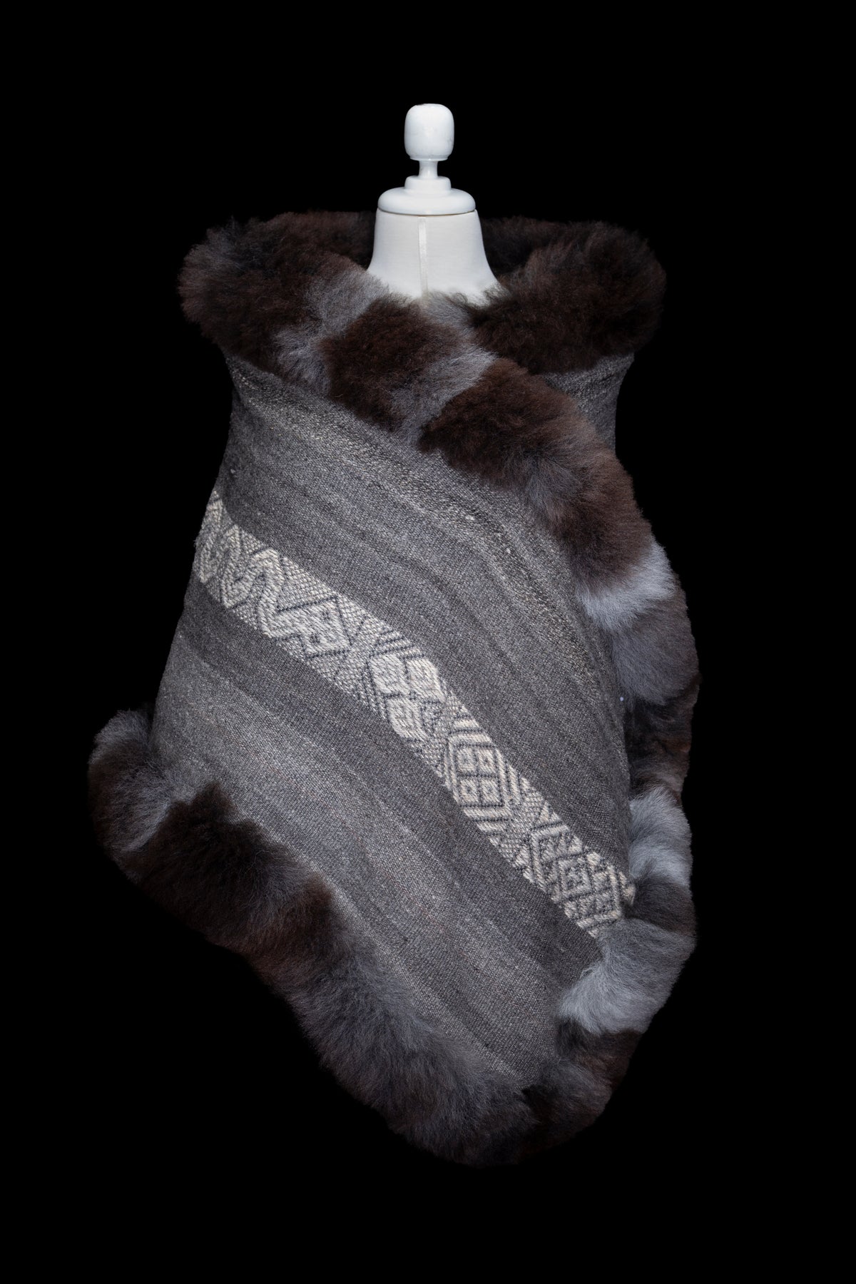 Earth's Wisdom | Black Alpaca Fur Wrap 036
