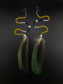 Green & Yellow Solo Feather Huni Kuin Earrings