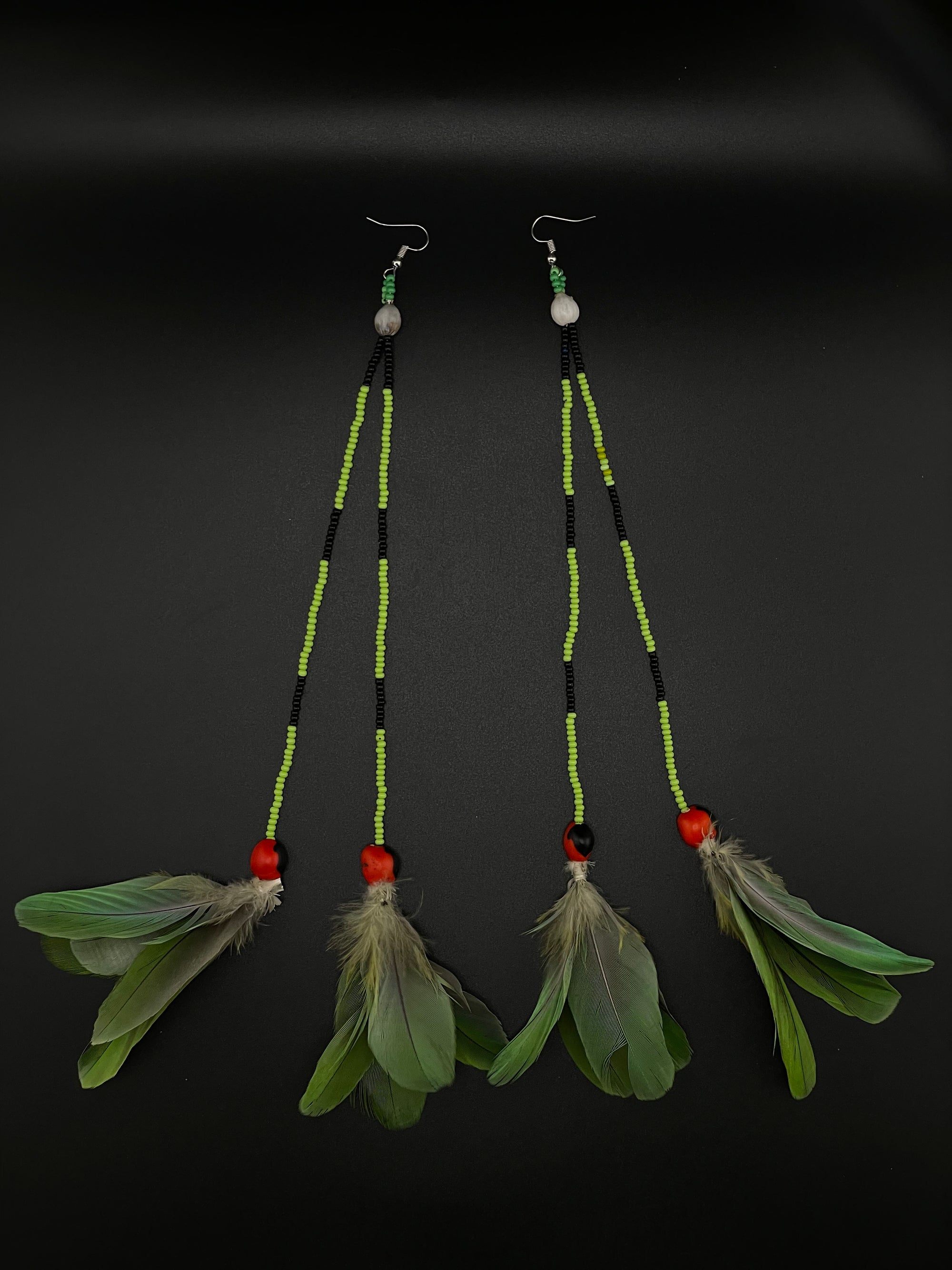 Lime Green Huni Kuin Duet Feather Earrings
