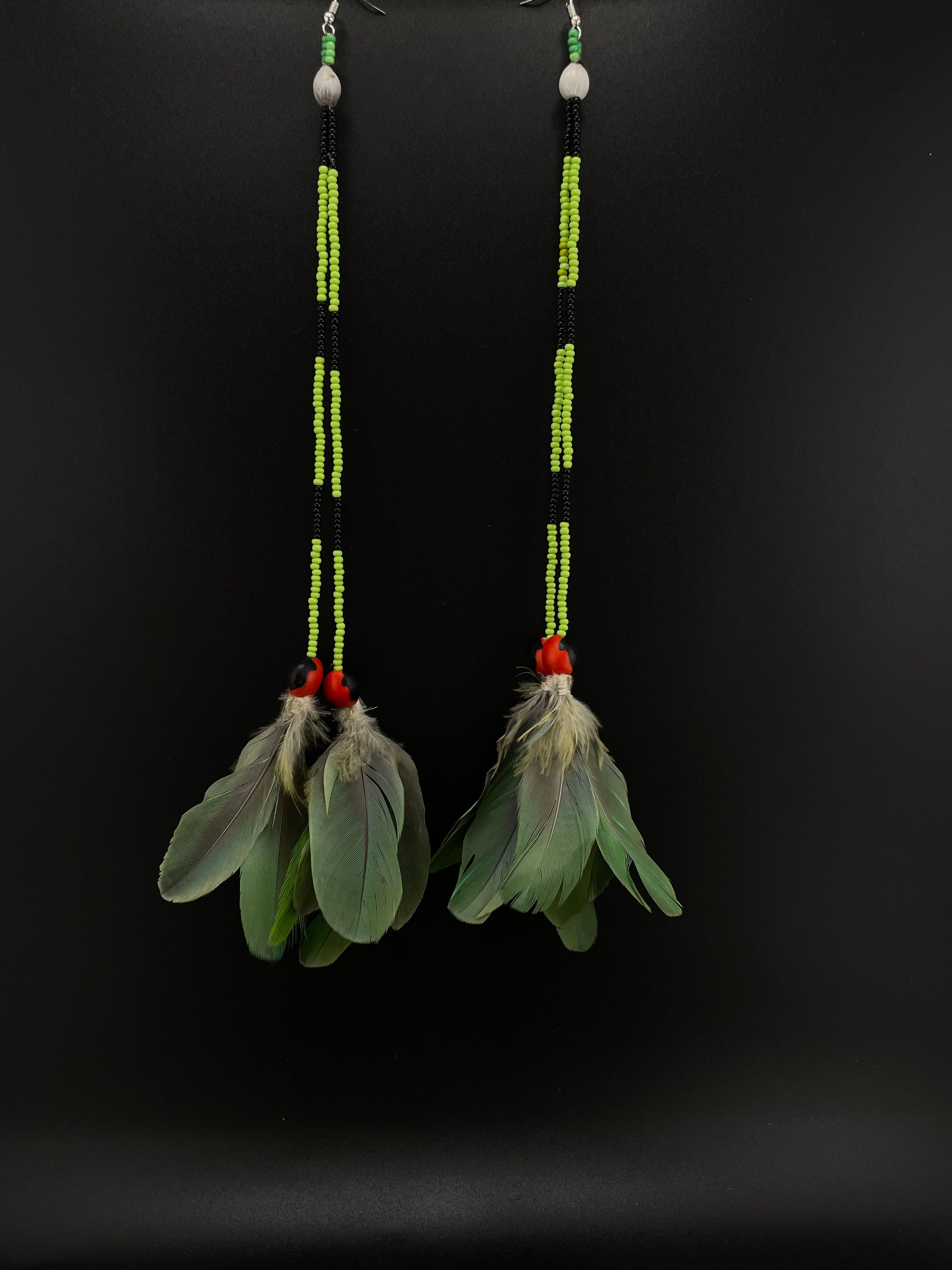 Lime Green Huni Kuin Duet Feather Earrings