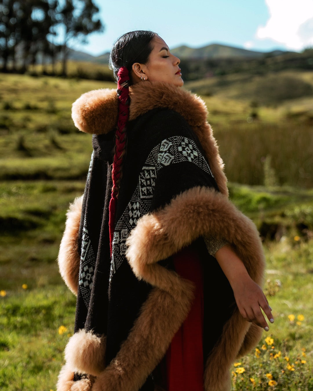 Ancestral Path | Baby Alpaca Fur Cape with Hood | 953H