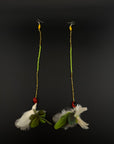Green & White Pom Huni Kuin Feather Earrings