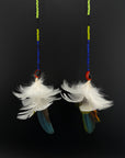 White & Blue Pom Huni Kuin Feather Earrings