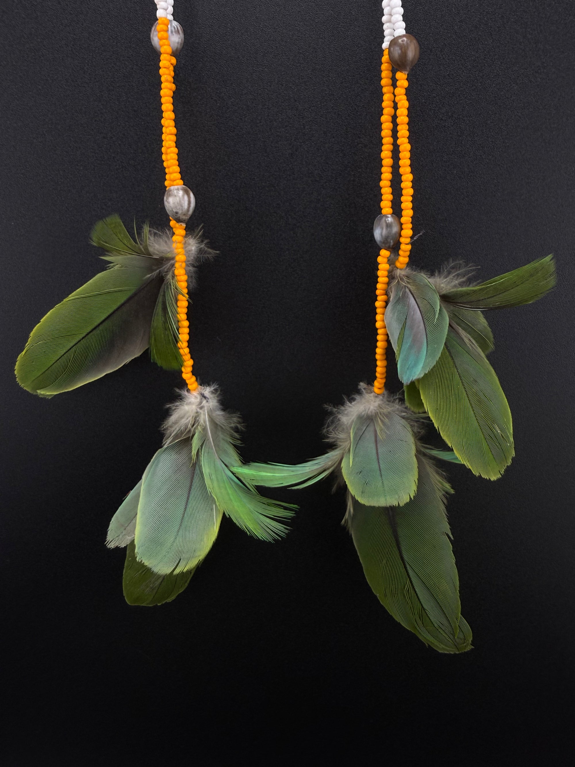 Orange &amp; Green Duet Huni Kuin Feather Earring