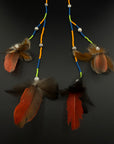 Red & Gold Double Pom Huni Kuin Feather Earring