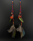 Red, Blue & Green Double Pom Huni Kuin Feather Earring