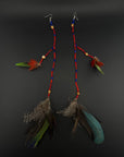 Red, Blue & Green Double Pom Huni Kuin Feather Earring