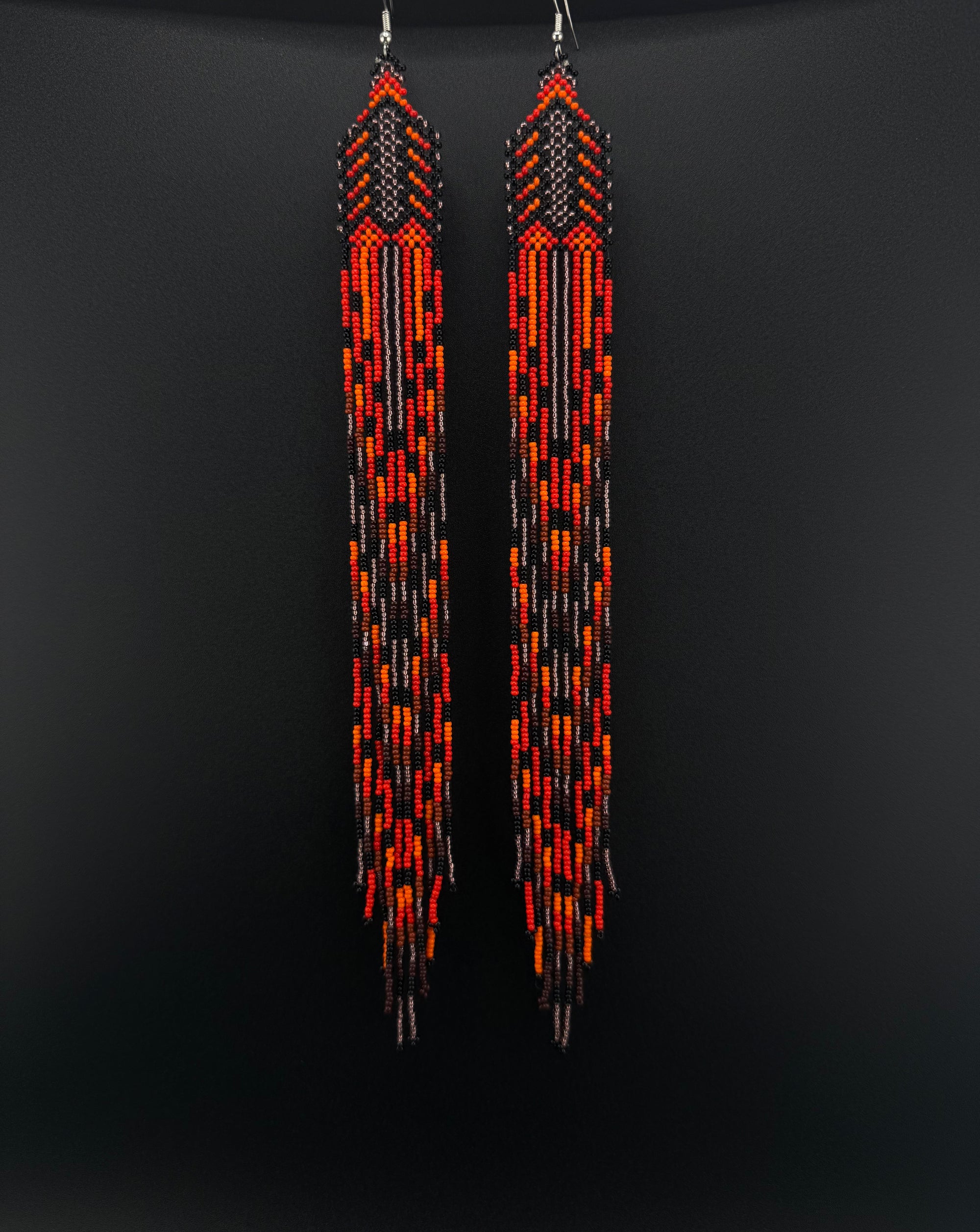 Red Yawanawa Beaded Fringe Earrings