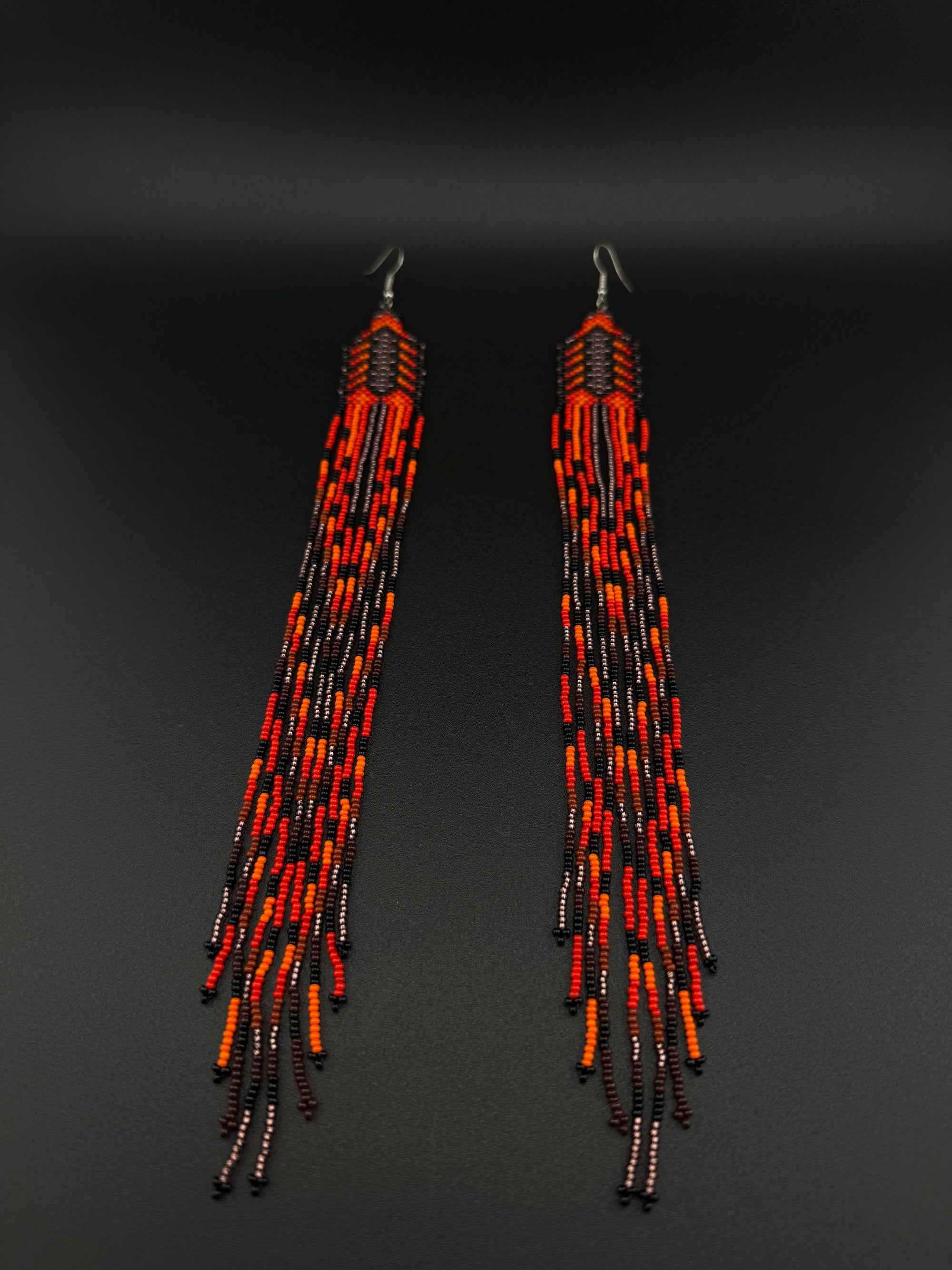 Red Yawanawa Beaded Fringe Earrings