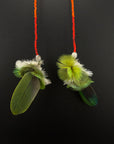 Green & Red Pom Huni Kuin Feather Earrings