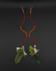 Green & Red Pom Huni Kuin Feather Earrings
