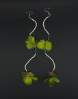 Green Double Pom Huni Kuin Feather Earrings