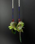 Green & Blue Pom Huni Kuin Feather Earrings