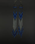 Blue Yawanawa Beaded Fringe Earrings
