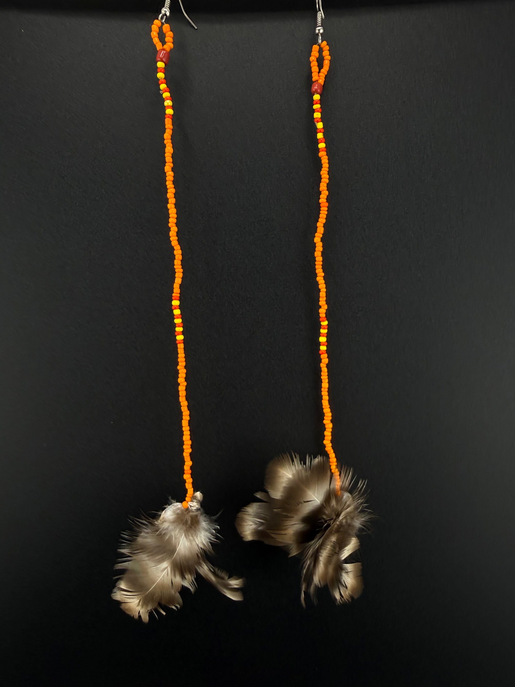 Orange Huni Kuin Feather Earrings