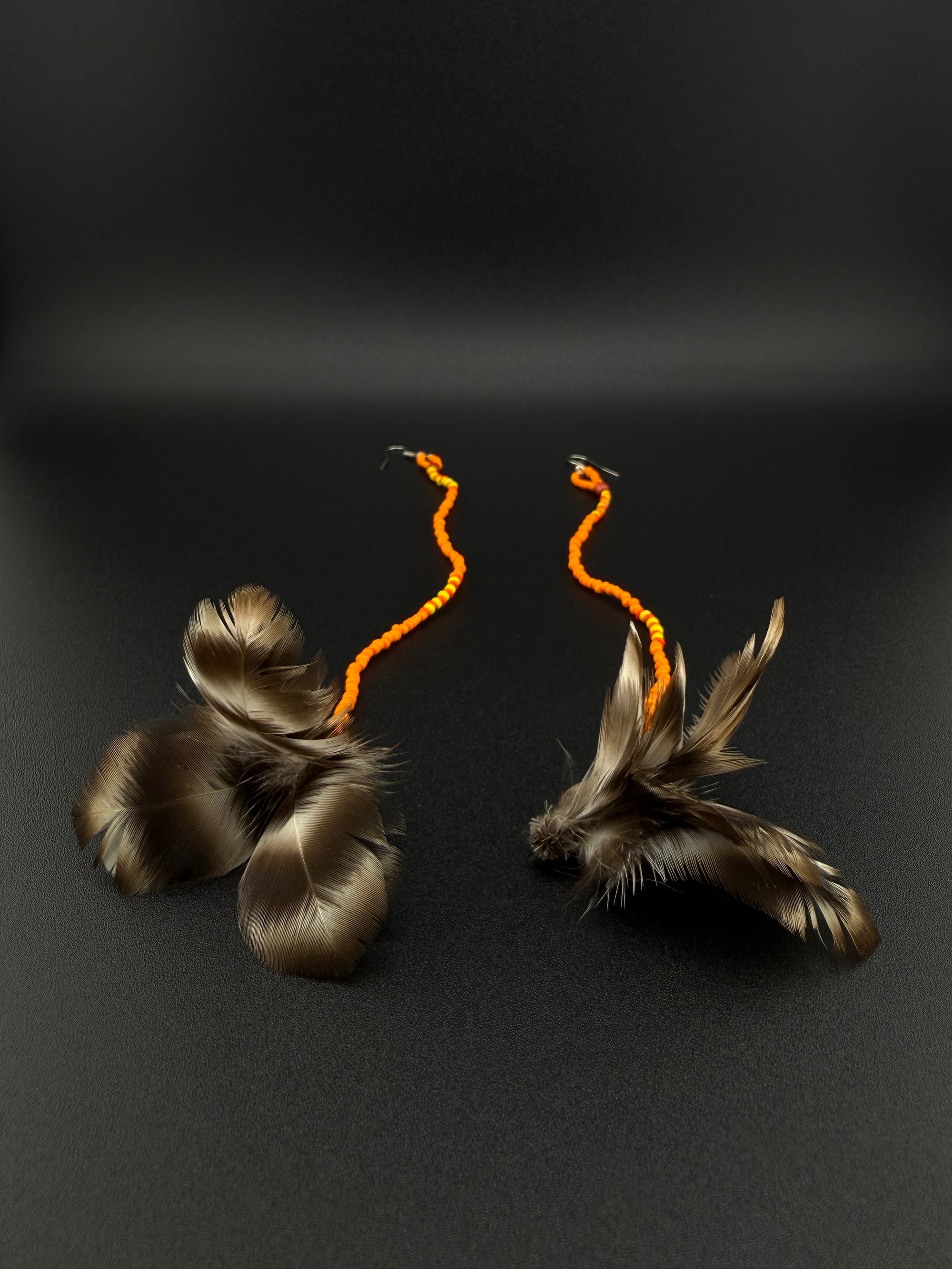 Orange Huni Kuin Feather Earrings