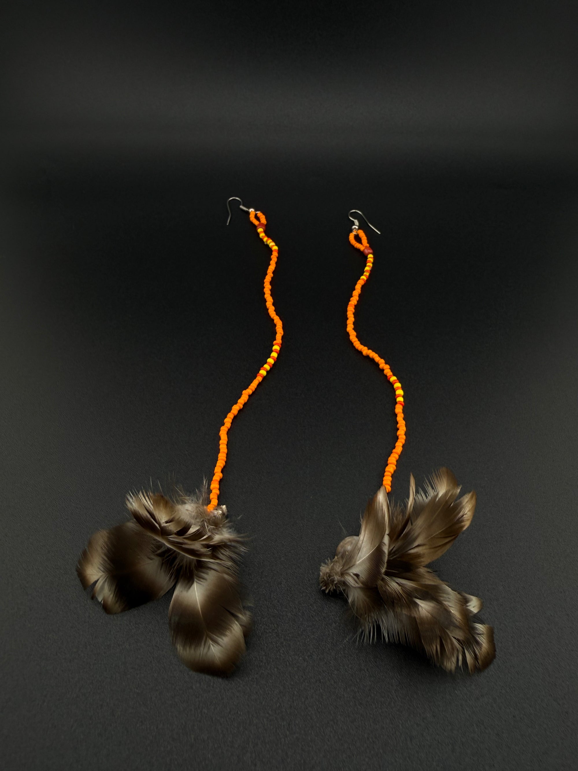 Orange Huni Kuin Feather Earrings