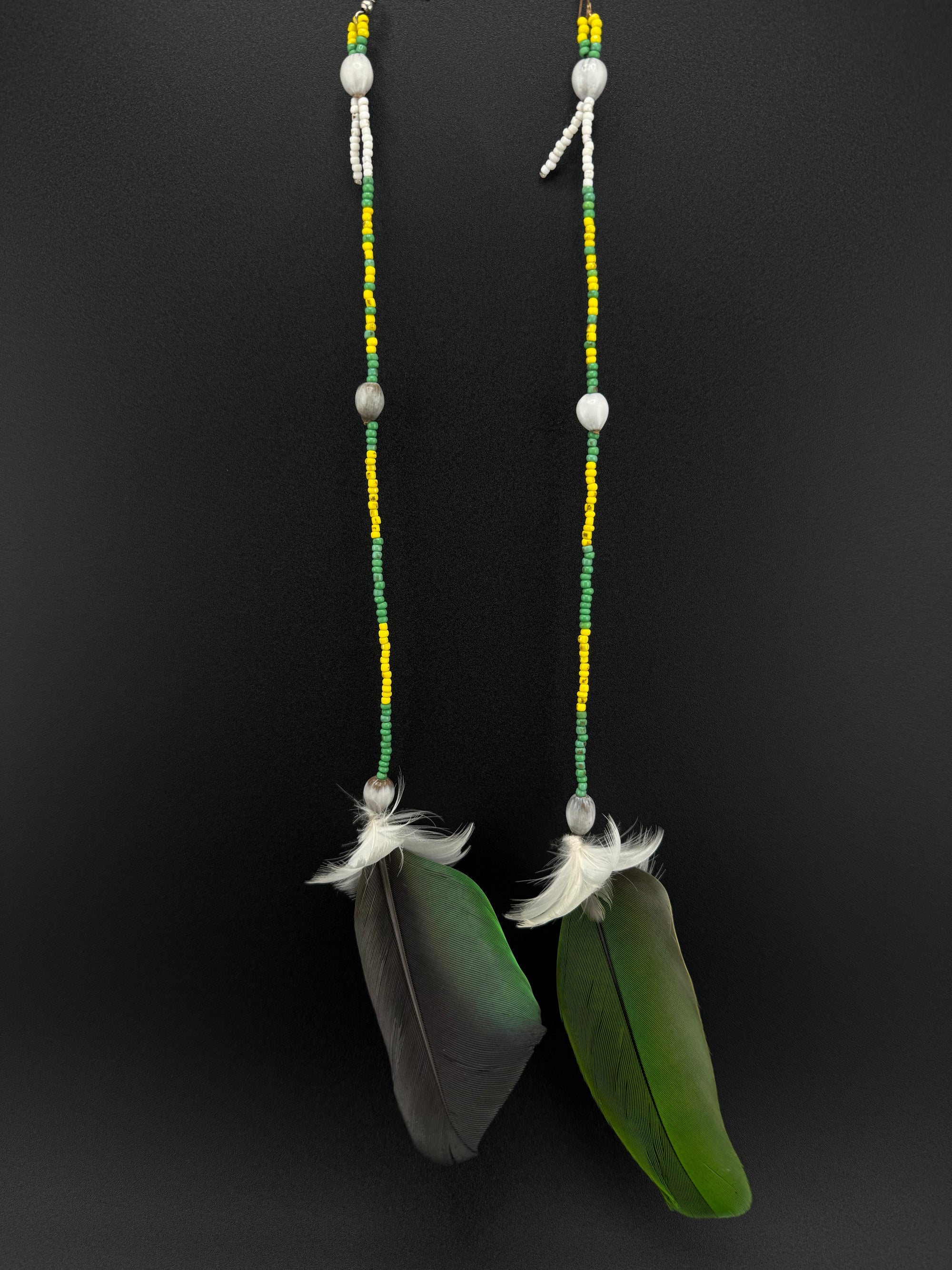 Green Solo Feather Huni Kuin Earrings