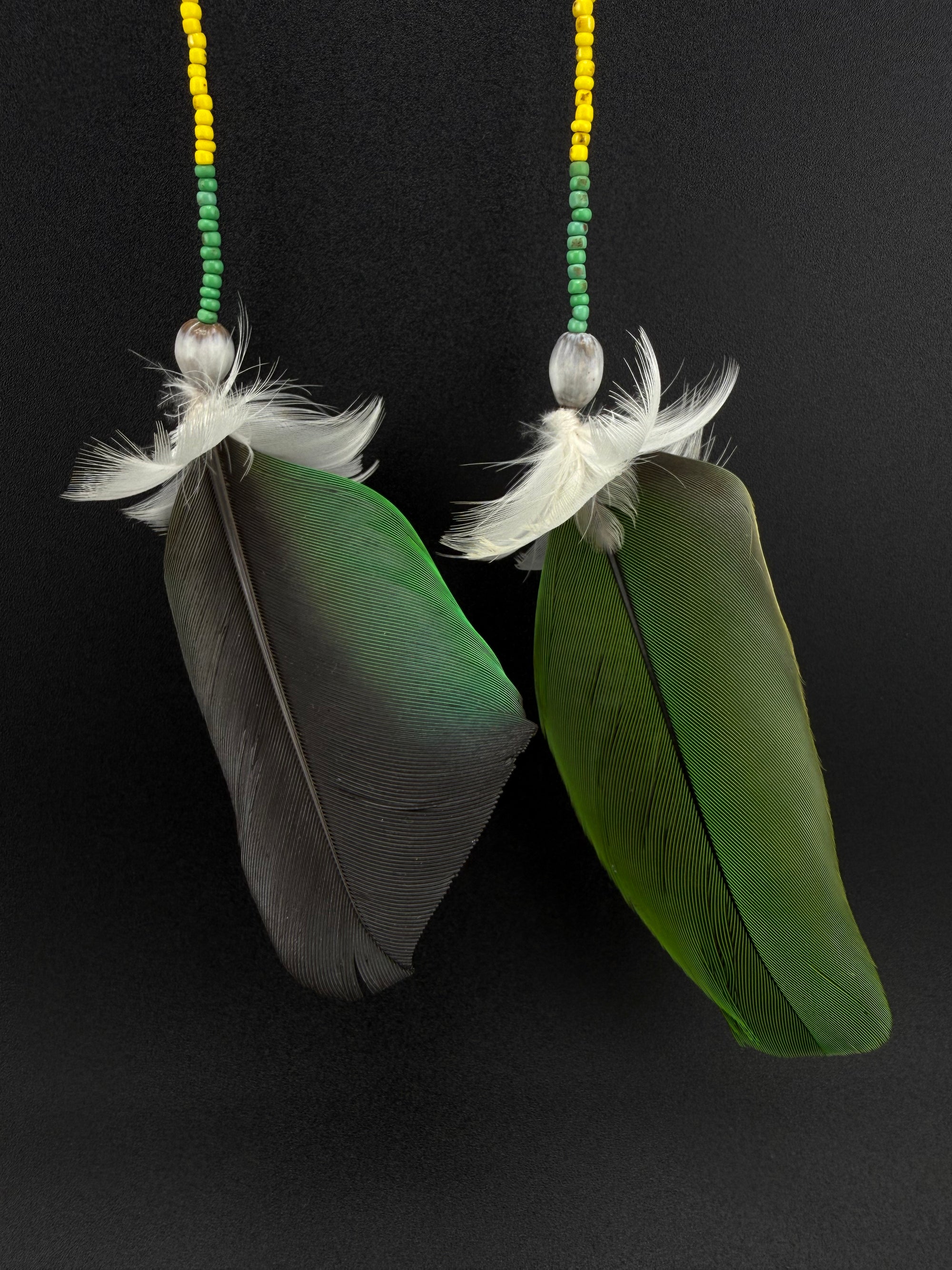 Green Solo Feather Huni Kuin Earrings