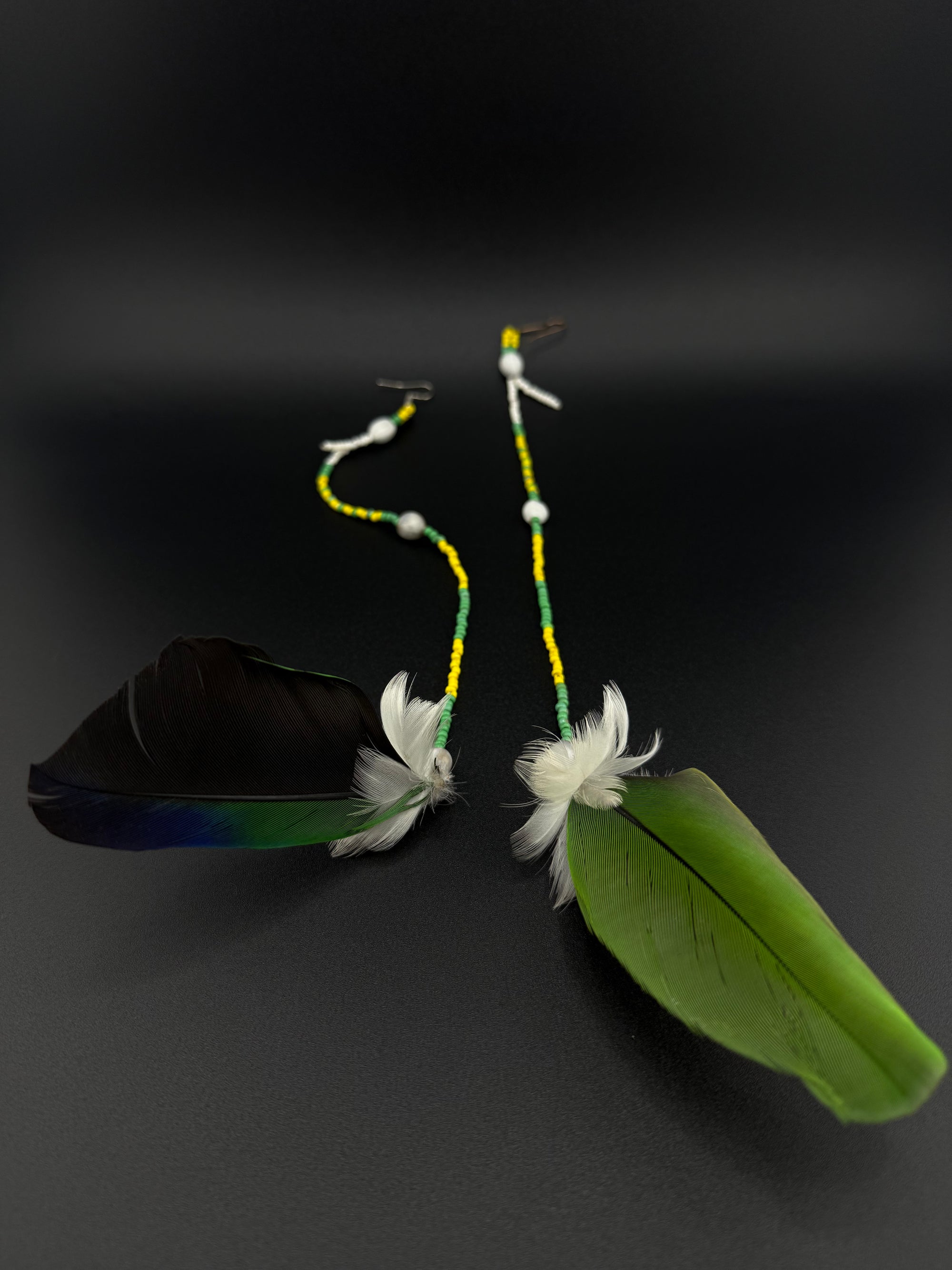 Green Solo Feather Huni Kuin Earrings