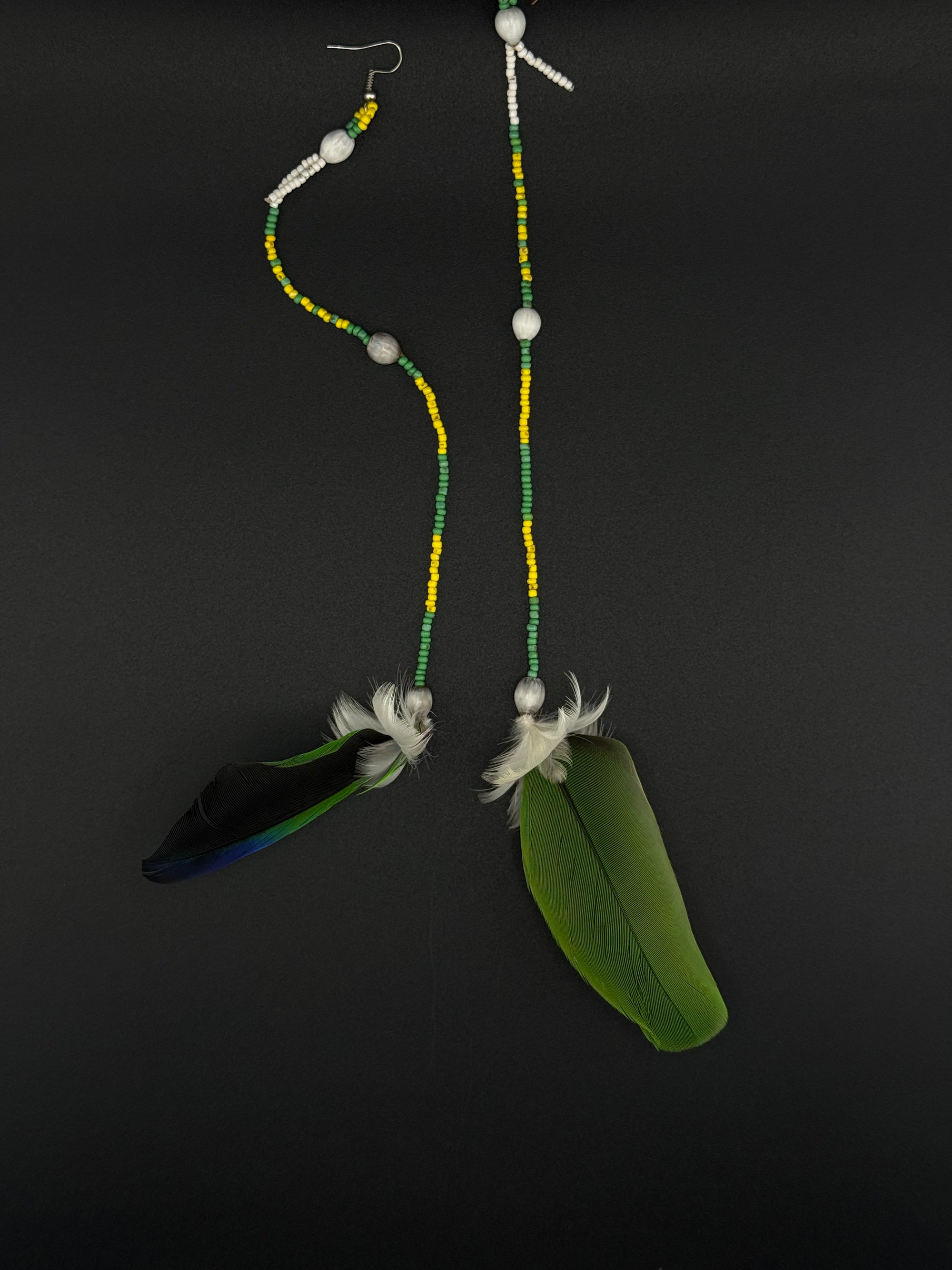 Green Solo Feather Huni Kuin Earrings