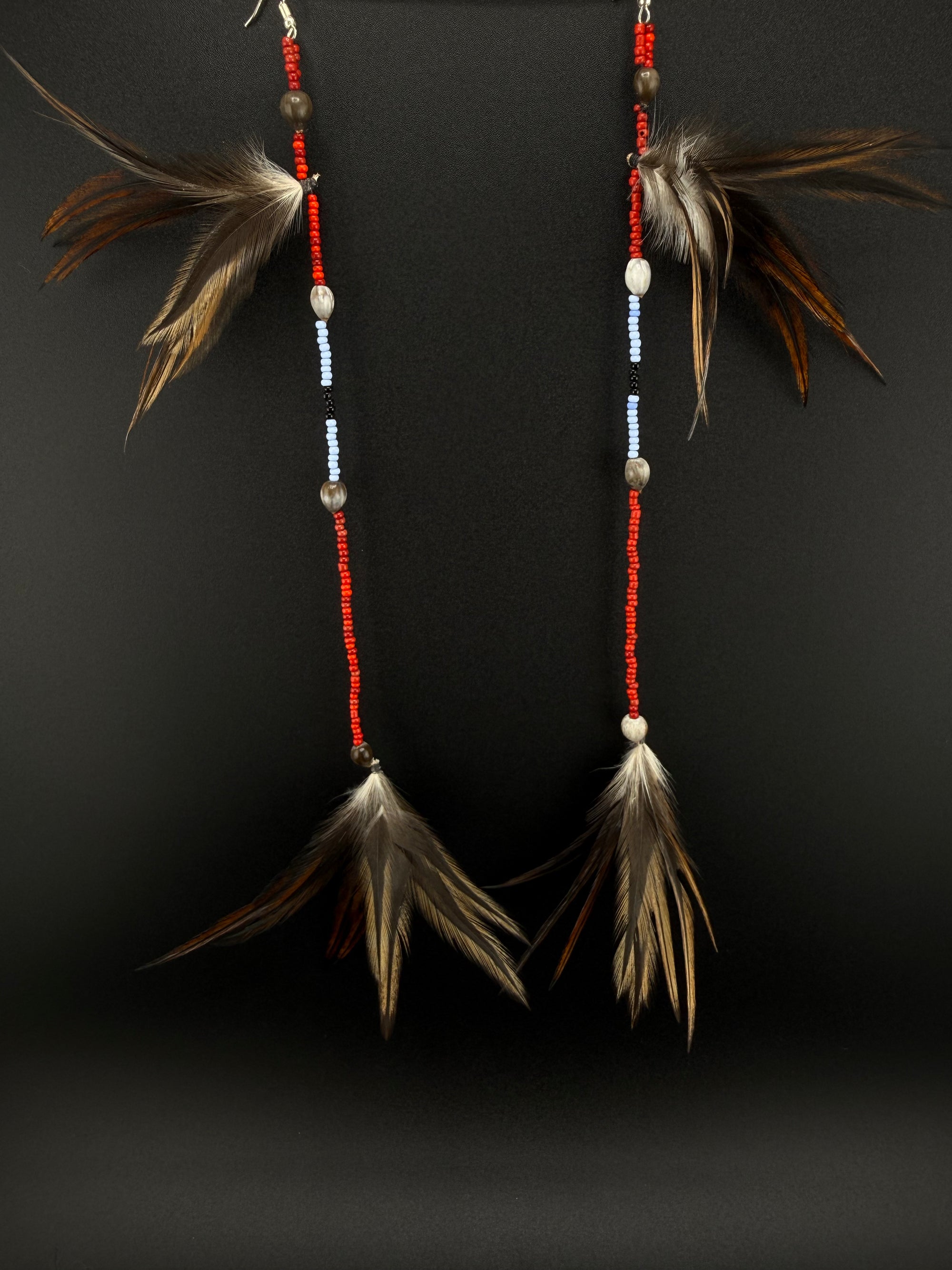 Blue &amp; Red Duet Huni Kuin Feather Earrings