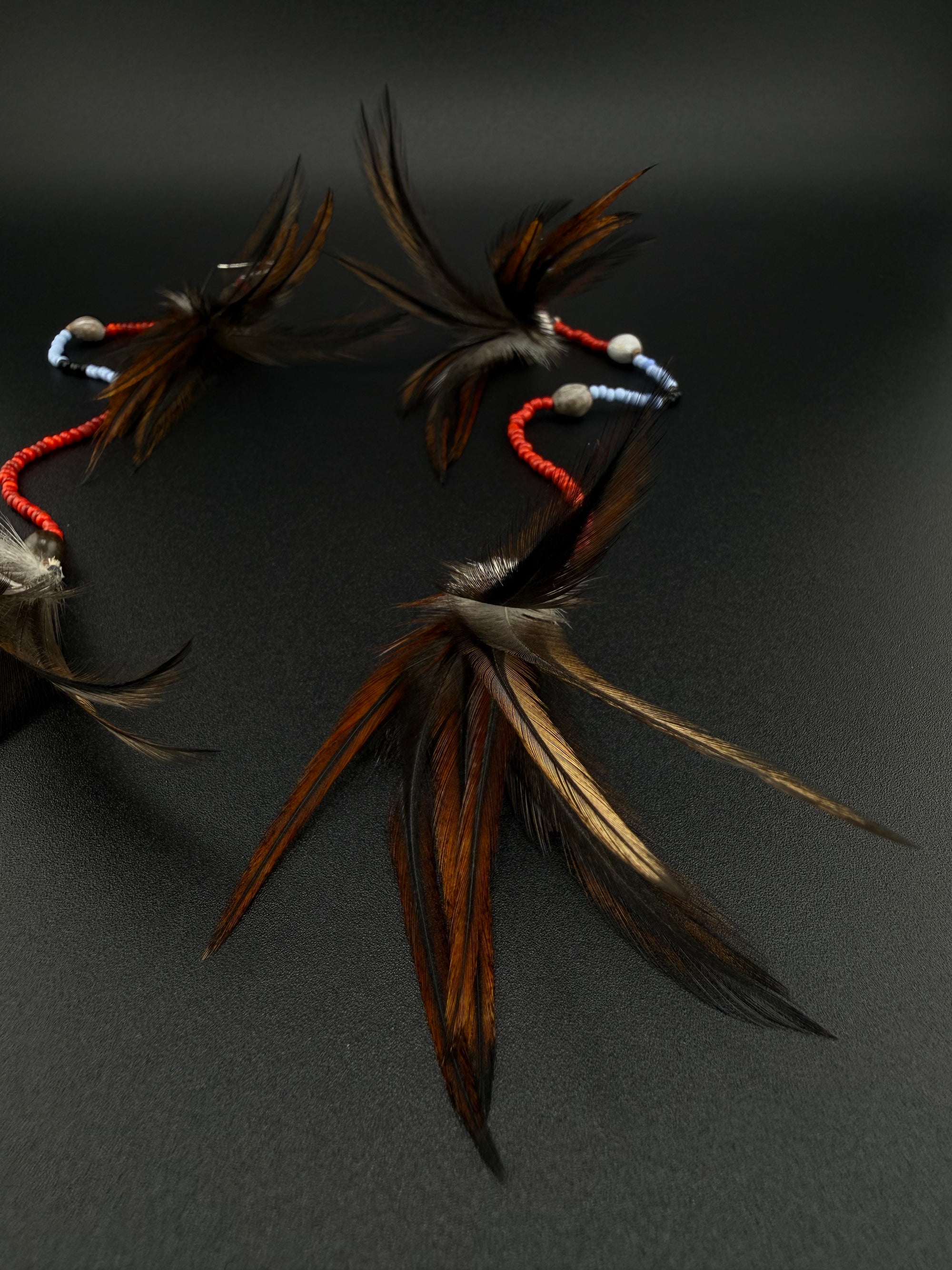 Blue &amp; Red Duet Huni Kuin Feather Earrings