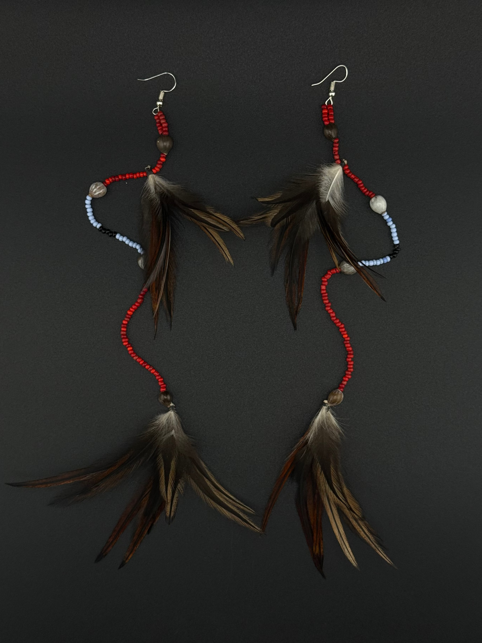 Blue &amp; Red Duet Huni Kuin Feather Earrings