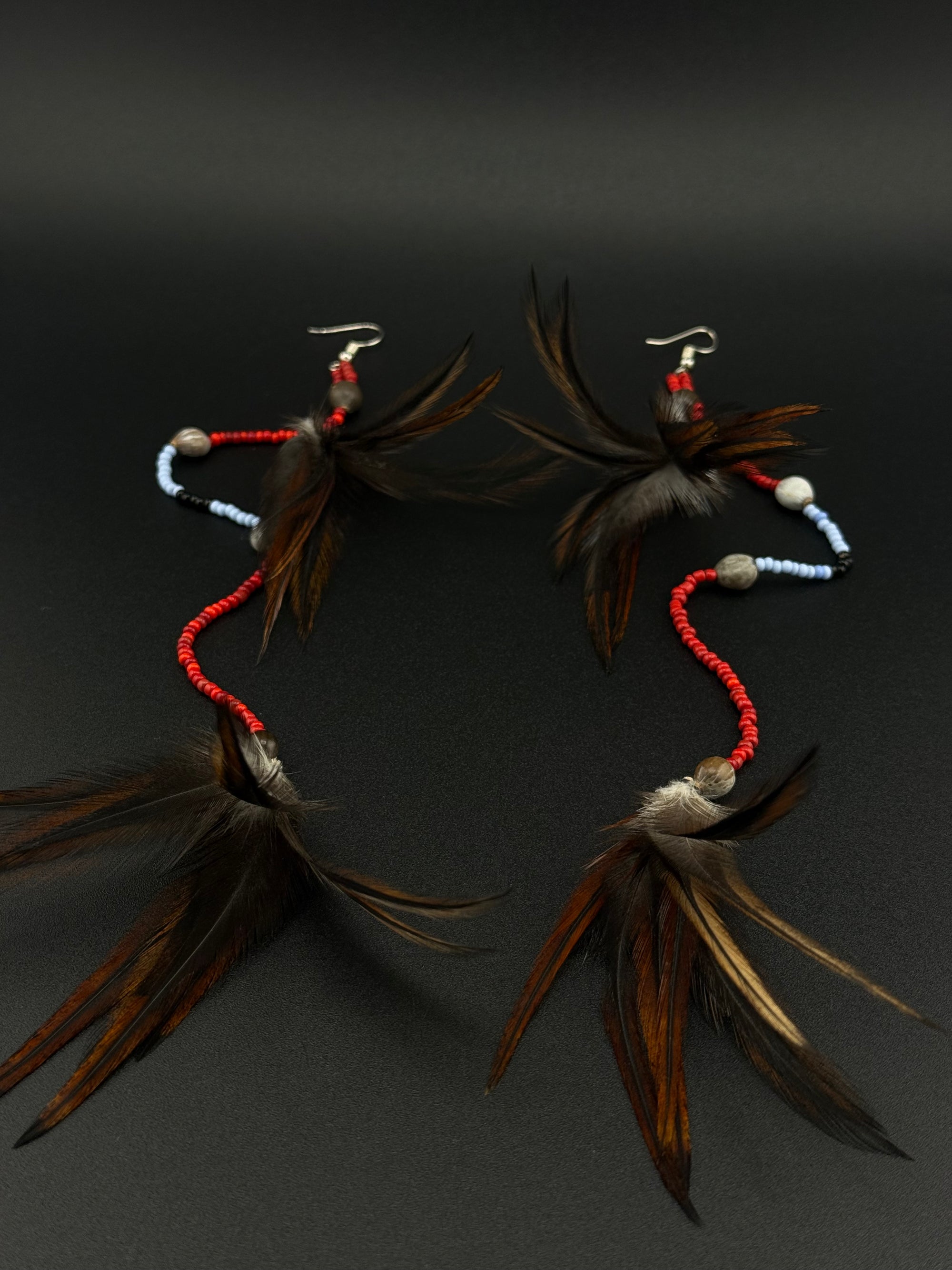 Blue &amp; Red Duet Huni Kuin Feather Earrings