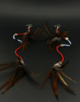 Blue & Red Duet Huni Kuin Feather Earrings