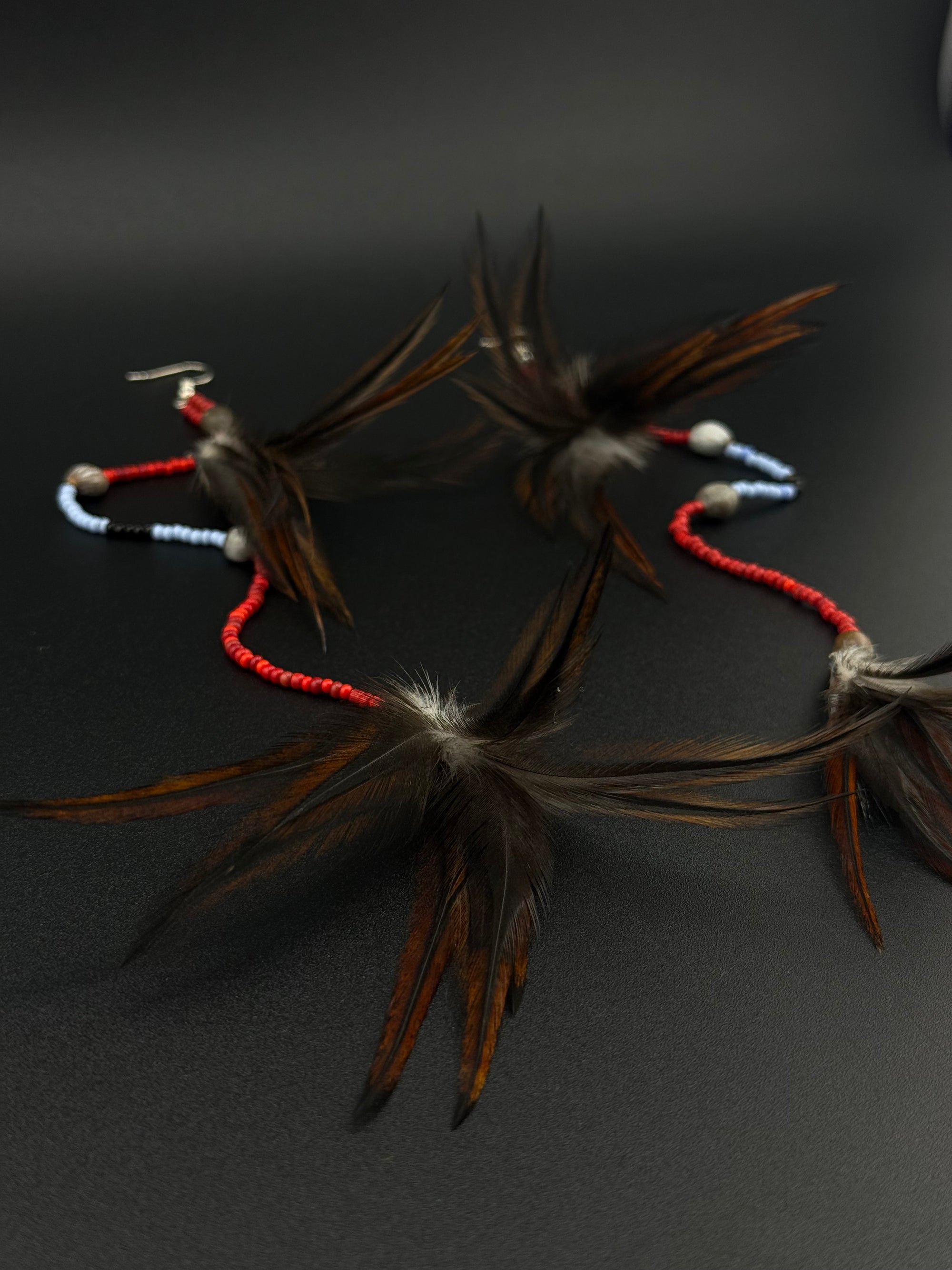 Blue &amp; Red Duet Huni Kuin Feather Earrings