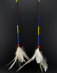 Blue & White Pom Huni Kuin Feather Earrings