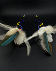 Blue & White Pom Huni Kuin Feather Earrings