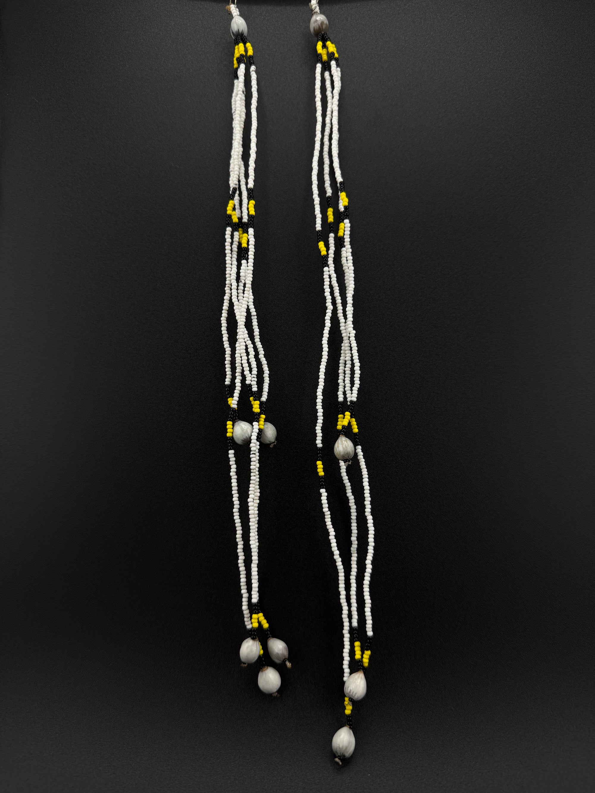 White Long Huni Kuin Beaded Earrings