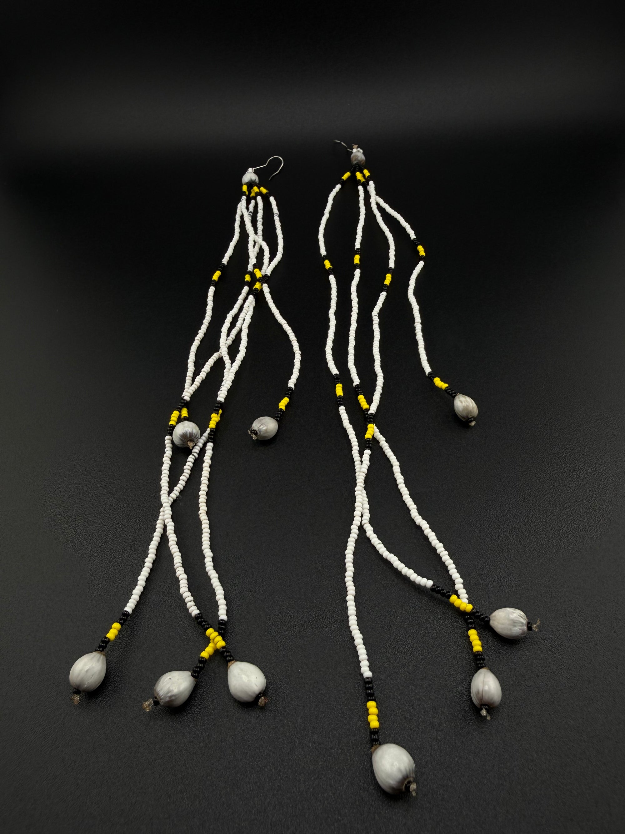White Long Huni Kuin Beaded Earrings