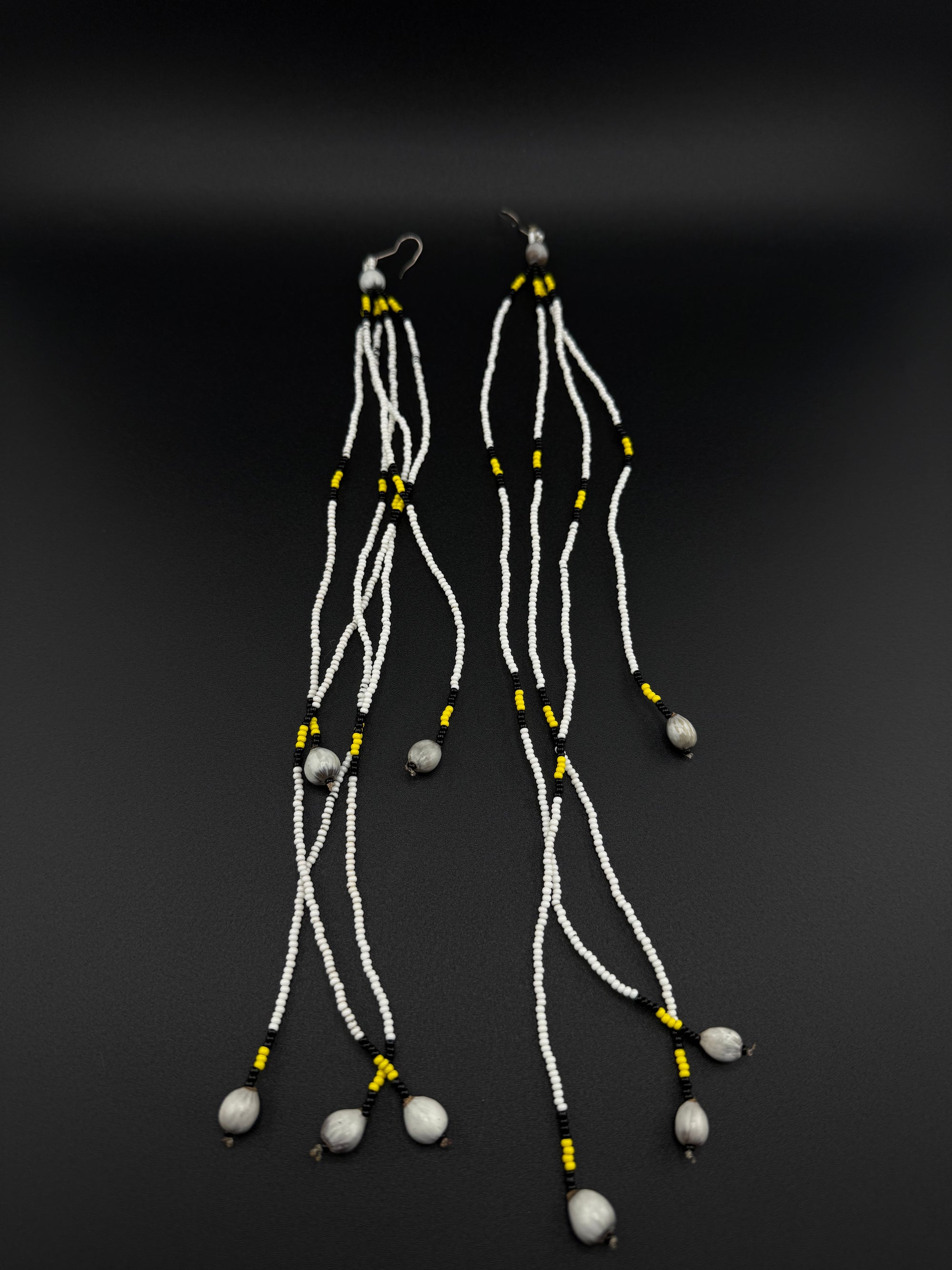 White Long Huni Kuin Beaded Earrings