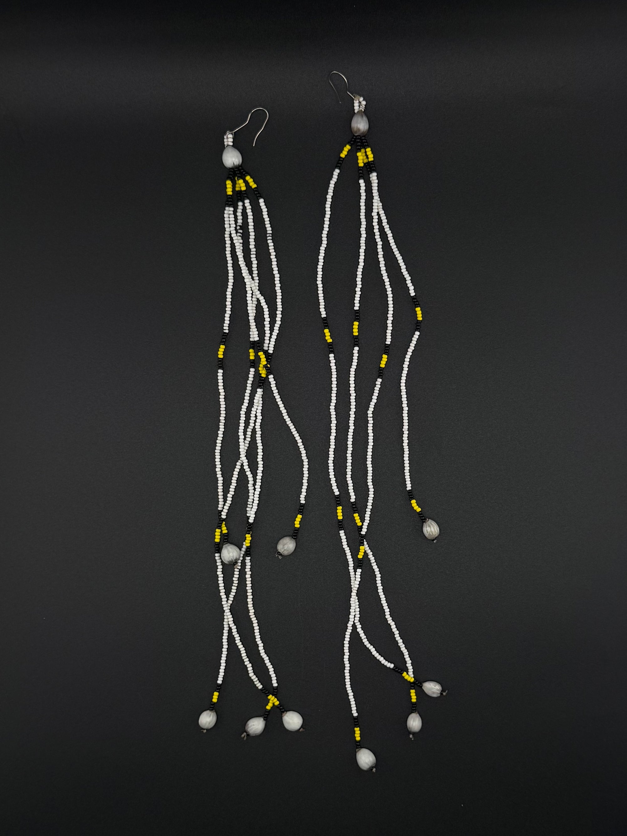 White Long Huni Kuin Beaded Earrings