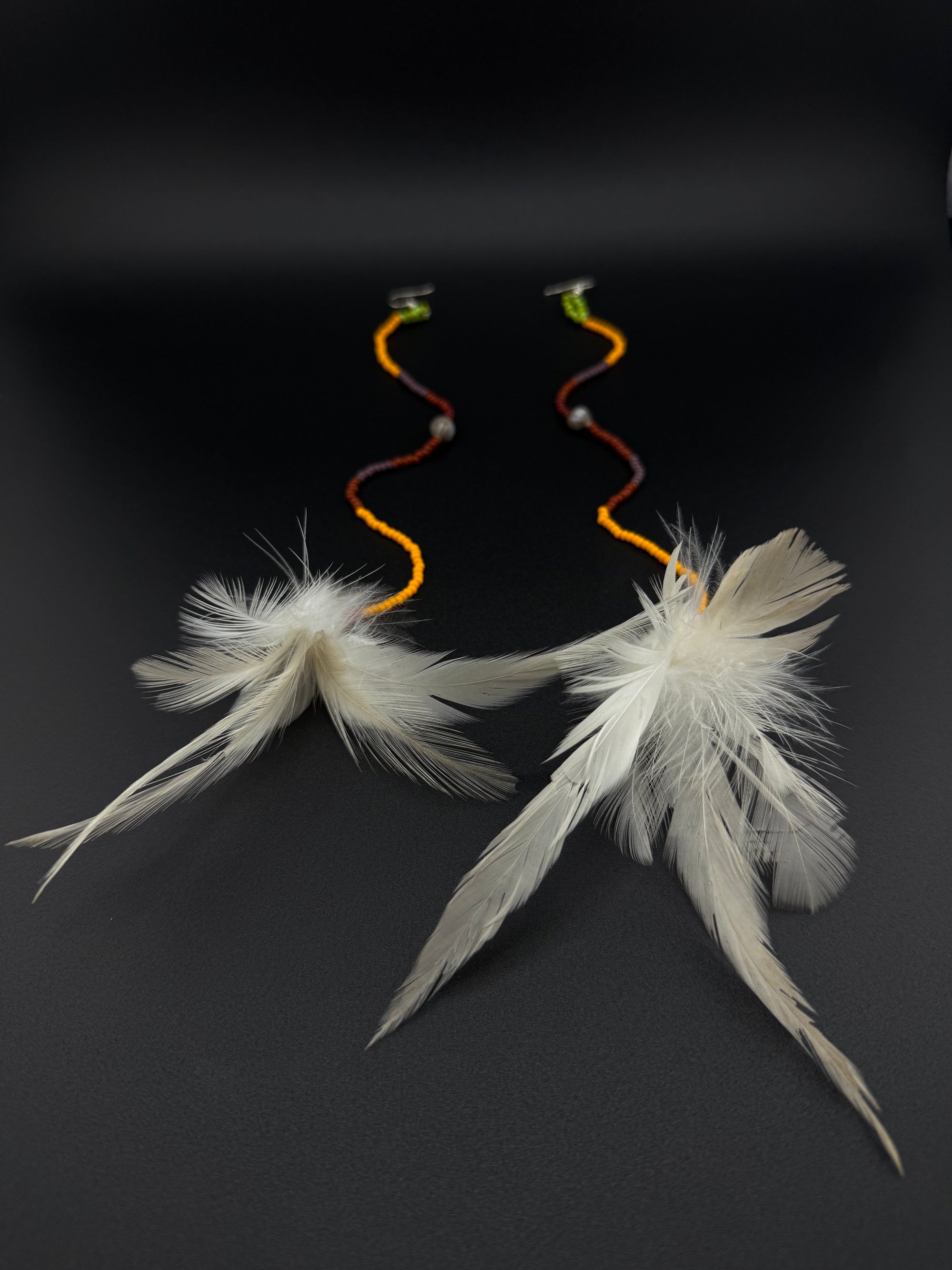 White Pom Huni Kuin Feather Earrings