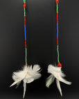 White & Green Feather Pom Huni Kuin Earrings